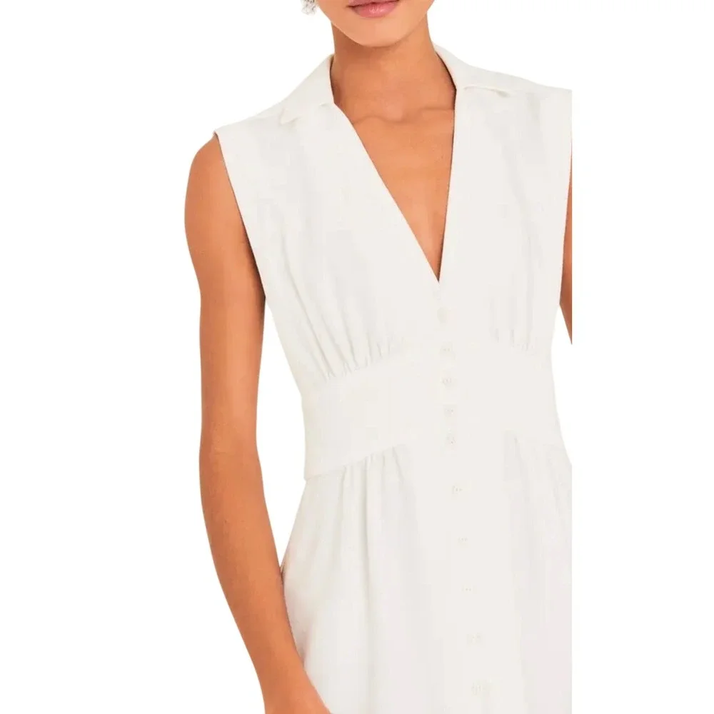ba&sh‎ Lady Dress Women XS Off-White Sleeveless Button Front Midi Parisian Chic